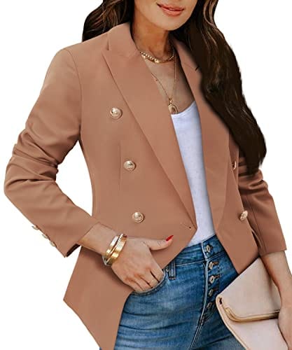 CRAZY GRID Womens Casual Blazer Jacket Gold Button Long Sleeve Work 0ffice Blazer Lapel Open Front Jacket