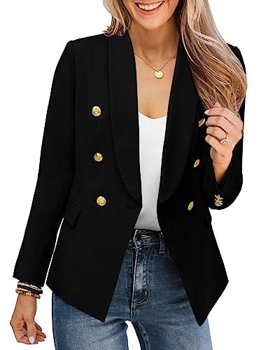 CRAZY GRID Womens Casual Blazer Jacket Gold Button Long Sleeve Work 0ffice Blazer Lapel Open Front Jacket