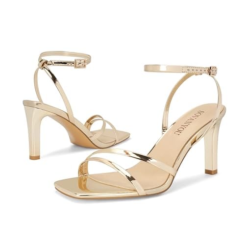 Heeled Sandals for Women Dressy Square Open Toe Strappy High Heels with Ankle Strap for Wedding Party Daily Wear