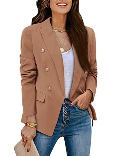 CRAZY GRID Womens Casual Blazer Jacket Gold Button Long Sleeve Work 0ffice Blazer Lapel Open Front Jacket