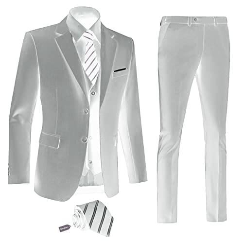 Men's Slim Fit 3 Piece Suit Two Button Business Wedding Dress Tux Suit Set Jacket Vest Pants with Tie