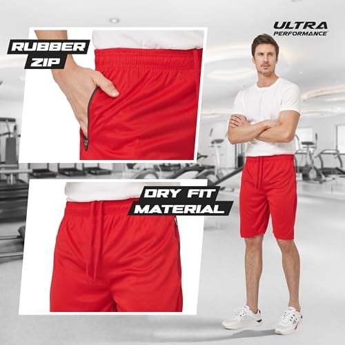 Ultra Performance Mens 5 Pack Athletic Running Shorts, Basketball Gym Workout Shorts for Men with Zippered Pockets