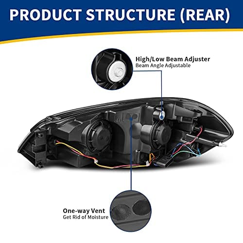 AUTOSAVER88 Phare de rechange compatible avec Chevy Impala 06 07 Chevy Monte Carlo 2006-2013, phare de rechange, boîtier chromé, réflecteur ambre, lentille transparente 