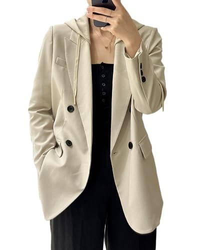 Mina Self Oversize Blazer Jacket for Women Hooded 2024 New Four Seasons Plus Size Casual Open Front Work Office Suit (XS-XXL)