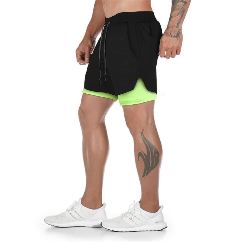 Surenow Mens Running Shorts，Workout Running Shorts for Men，2-in-1 Stealth Shorts，7-Inch Gym Yoga Outdoor Sports Shorts