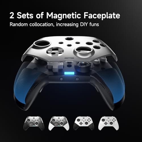 EasySMX Wireless PC Controller with Hall Triggers, Hall Joysticks, Bluetooth Controller for PC, Switch and Steam, Android TV, Android Mobile and iPhone/iPad - Include a White Swappable Faceplate