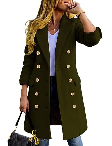 IDEALSANXUN Womens Fall Winter Wool Coats Double Breasted Midi Peacoat Trench Coats