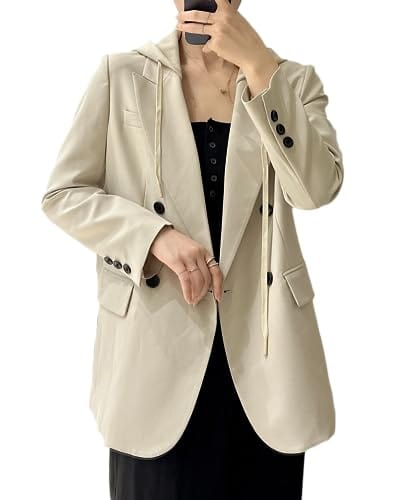 Mina Self Oversize Blazer Jacket for Women Hooded 2024 New Four Seasons Plus Size Casual Open Front Work Office Suit (XS-XXL)