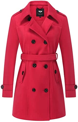 GGleaf Women's Classic Double Breasted Pea Coat Winter Mid-Long Slim Trench Coat with Belt