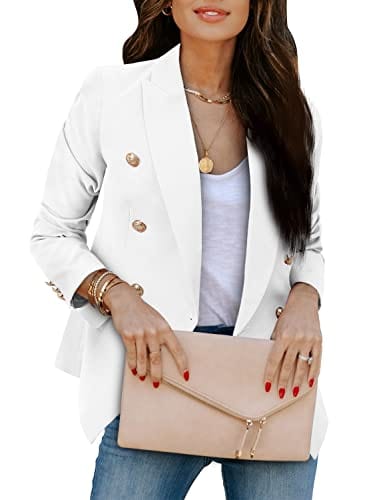 CRAZY GRID Womens Casual Blazer Jacket Gold Button Long Sleeve Work 0ffice Blazer Lapel Open Front Jacket