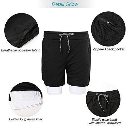 Surenow Mens Running Shorts，Workout Running Shorts for Men，2-in-1 Stealth Shorts，7-Inch Gym Yoga Outdoor Sports Shorts