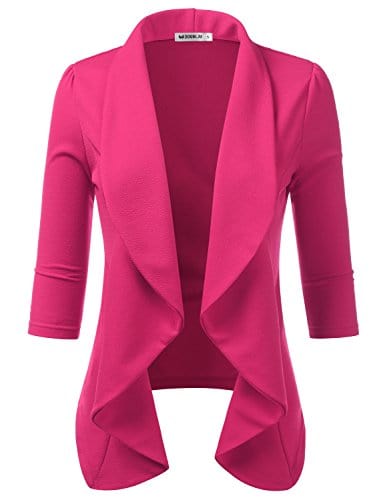 DOUBLJU Blazer léger et fin à manches 3/4 ouvert sur le devant - Veste déconstruite décontractée pour femme - Vêtements de grande taille 