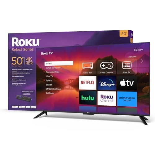 Roku 50" Select Series 4K HDR Smart RokuTV avec télécommande vocale améliorée, image 4K brillante, luminosité automatique et diffusion en continu fluide 