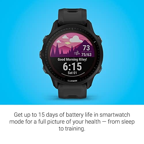 Garmin Forerunner® 955 Solar, montre intelligente de course GPS avec capacités de charge solaire, adaptée aux triathlètes, batterie longue durée, Whitestone 