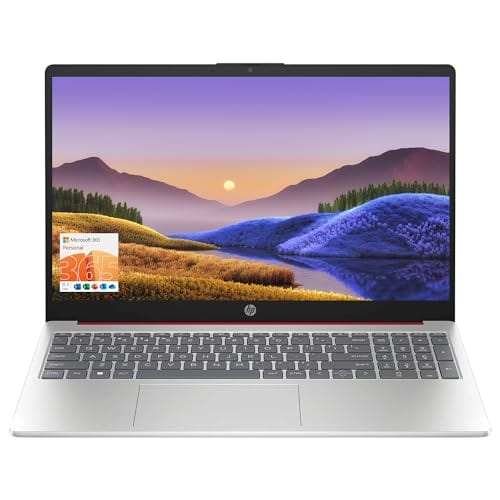 Laptop portátil HP de 15.6" (incluye 1 año de Microsoft 365), pantalla HD, procesador Intel Quad-Core N200, 16 GB de RAM, 128 GB de almacenamiento, Wi-Fi 5, cámara web, HDMI, teclado numérico, Windows 11 Home, rojo 