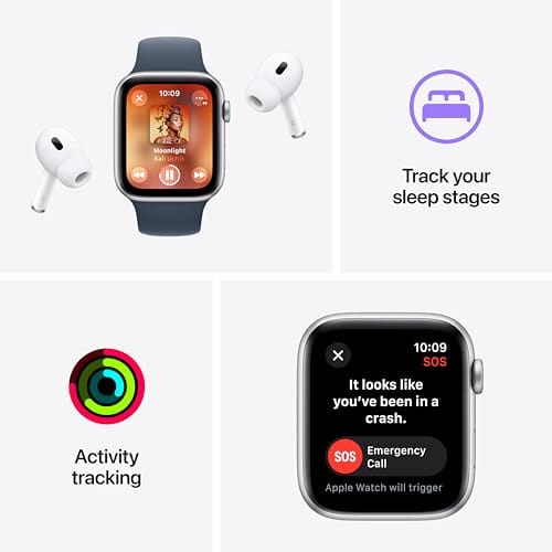 Apple Watch SE (2nd Gen) [GPS 40mm] Smartwatch with Starlight Aluminum Case with Starlight Sport Band S/M. Fitness & Sleep Tracker, Crash Detection, Heart Rate Monitor.