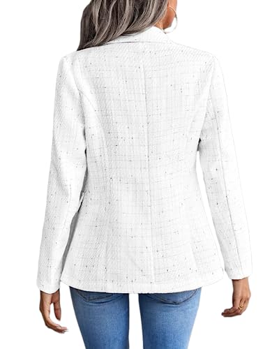 Womens Casual Blazer 2024 Spring Open Front Business Work Tweed Plaid Jacket Suit Pocket (S-XXL)