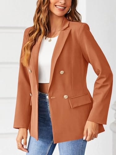 Hdieso Veste blazer décontractée à manches longues et boutons pour femme - Couleur unie 