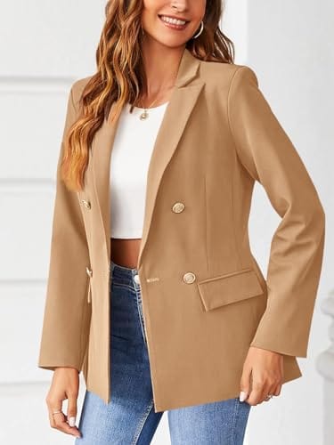 Hdieso Veste blazer décontractée à manches longues et boutons pour femme - Couleur unie 