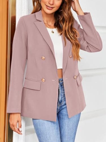 Hdieso Veste blazer décontractée à manches longues et boutons pour femme - Couleur unie 