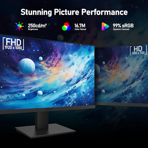 KOORUI 24 inch Full HD 1080p Gaming Monitor 100Hz, 99% sRGB, Sync Adaptive, Build-in Speakers, Low Blue Light, Tilt, VESA Wall Mount, HDMI x1, VGA Port x1, Black…