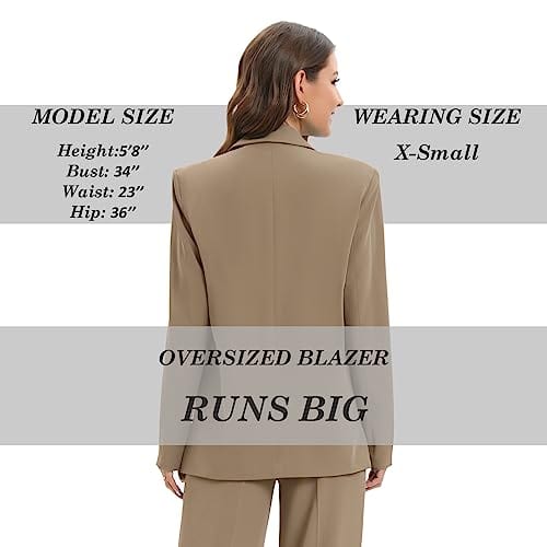 Blazer de costume surdimensionné à double boutonnage pour femme, veste à manches longues, style petit ami décontracté, blazer de travail et de bureau avec poches