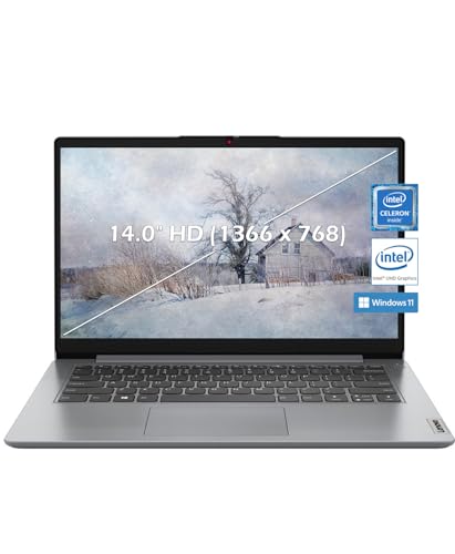 Laptop Lenovo IdeaPad 1 14, pantalla HD de 14.0", Intel Celeron N4020, 4 GB de RAM, 64 GB de almacenamiento, Intel UHD Graphics 600, Win 11 en modo S, gris nube 