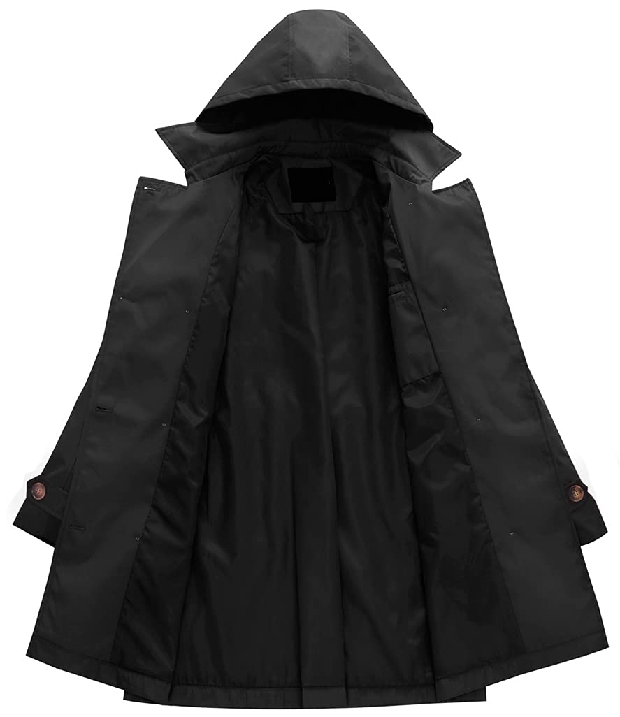 Chrisuno Women's Double Breasted Trench Coats Mid-Length Belted Overcoat Long Dress Jacket with Detachable Hood