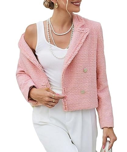 Tweed Blazers Chaquetas para Mujer 2024 Primavera Moda Solapa Recortada Elegante Frente Abierto Oficina Casual Blazer 