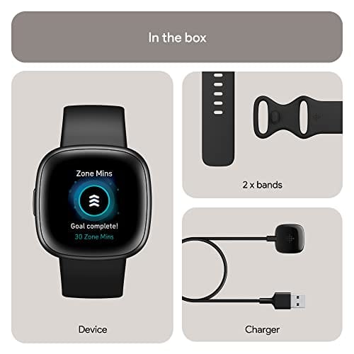 Reloj inteligente Fitbit Versa 4 Fitness con preparación diaria, GPS, frecuencia cardíaca 24 horas al día, 7 días a la semana, más de 40 modos de ejercicio, seguimiento del sueño y más, rosa arena/rosa cobre, talla única (bandas S y L incluidas) 