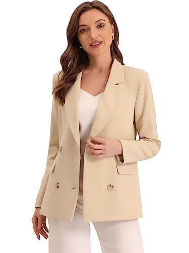 Allegra K Women's Notched Lapel Double Breasted Work Formal Blazer Jacket