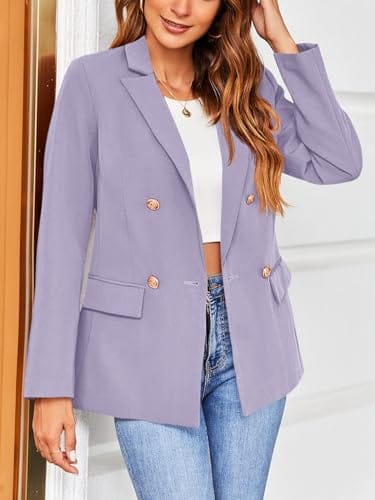 Hdieso Womens Solid Color Casual Long Sleeve Lapel Button Blazer Jacket