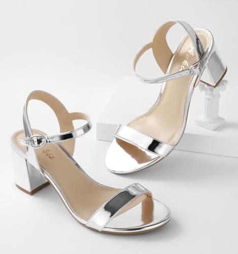 Ankis Tacones Negros Desnudos, Bloque De 2.5 '' Tacón Grueso Blanco Claro Plateado Tacones De Punta Abierta Elegantes Para Mujer Correa De Tobillo Bajo Corto Vestido De Tiras Grueso Sandalia Cómoda Fiesta Informal Boda Evento Zapatos De Verano 