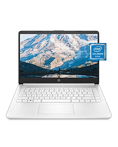 Laptop HP 14, Intel Celeron N4020, 4 GB de RAM, 64 GB de almacenamiento, pantalla HD Micro-edge de 14 pulgadas, Windows 11 Home, delgada y portátil, gráficos 4K, un año de Microsoft 365 (14-dq0040nr, blanco copo de nieve) 