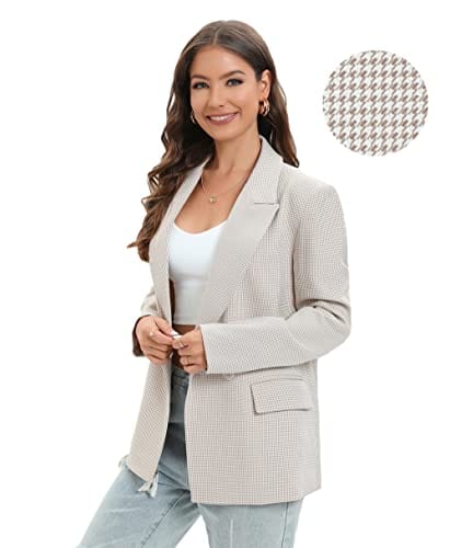 Chaqueta de traje de gran tamaño con doble botonadura para mujer, chaqueta de manga larga, informal, estilo novio, chaqueta de trabajo para oficina con bolsillos