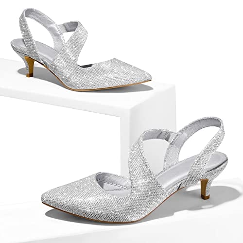 mysoft Escarpins pour femme à talon bas de 5,1 cm et bout pointu avec bride arrière pour robe de soirée de mariage 