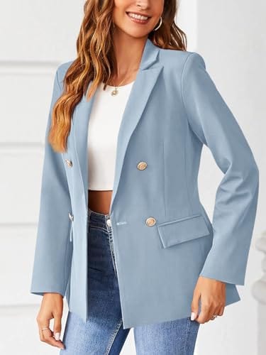 Hdieso Womens Solid Color Casual Long Sleeve Lapel Button Blazer Jacket