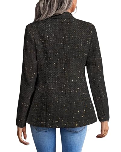 Blazer informal para mujer, primavera 2024, frente abierto, trabajo de negocios, chaqueta a cuadros de Tweed, bolsillo para traje (S-XXL) 