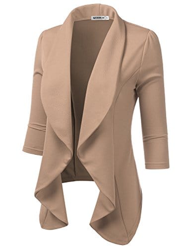 DOUBLJU Blazer léger et fin à manches 3/4 ouvert sur le devant - Veste déconstruite décontractée pour femme - Vêtements de grande taille 