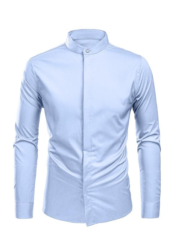 JMIERR Men's Banded Collar Slim Fit Long Sleeve Casual Button Down Dress Shirts