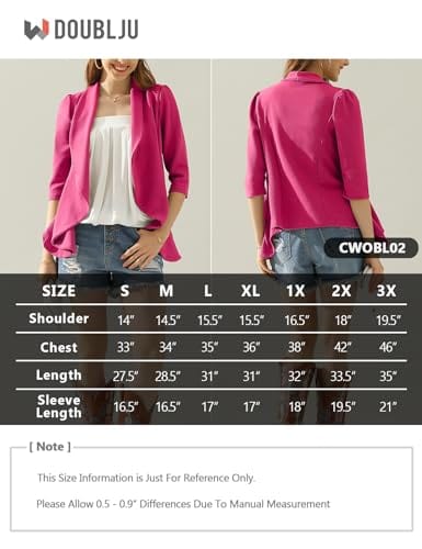 DOUBLJU Lightweight Thin 3/4 Sleeve Open Front Blazer Business Casual Deconstructed Jackets for Womens Clothes with Plus Size