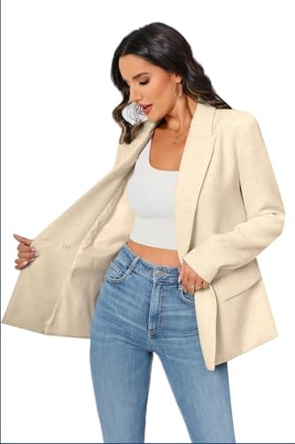 Blazer de costume surdimensionné à double boutonnage pour femme, veste à manches longues, style petit ami décontracté, blazer de travail et de bureau avec poches