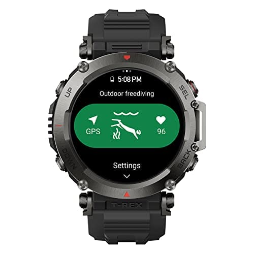 Reloj inteligente Amazfit T-Rex Ultra para hombre, duración de la batería de 20 días, buceo en apnea de 30 m, GPS de doble banda y soporte para mapas sin conexión, resistente al agua hasta 100 m, reloj deportivo para exteriores de grado militar, negro 