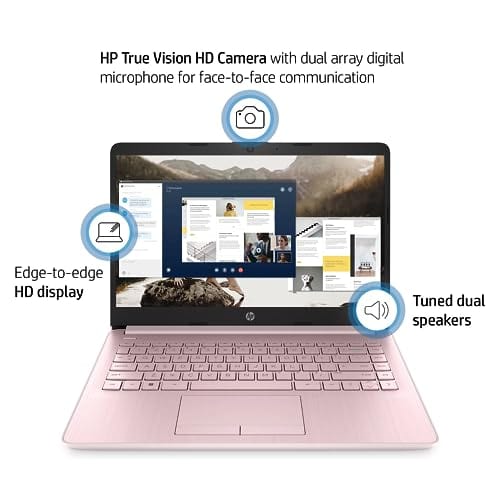 Laptop portátil HP, para estudiantes y empresas, pantalla HD de 14", Intel Quad-Core N4120, 16 GB DDR4 RAM, 64 GB eMMC, 1 año de Office 365, cámara web, RJ-45, HDMI, Wi-Fi, Windows 11 Home, plateado 