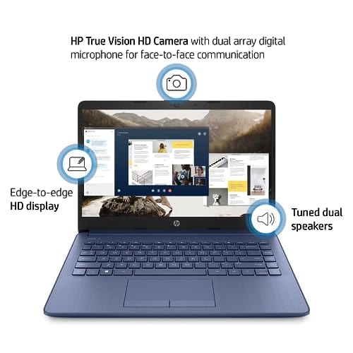 HP Portable Laptop, Student and Business, 14" HD Display, Intel Quad-Core N4120, 16GB DDR4 RAM, 64GB eMMC, 1 Year Office 365, Webcam, RJ-45, HDMI, Wi-Fi, Windows 11 Home, Silver