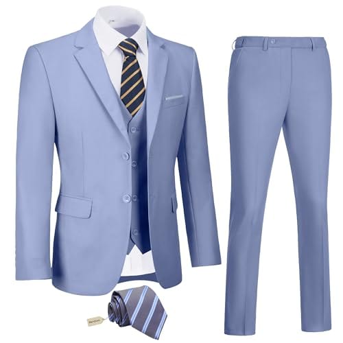 Men's Slim Fit 3 Piece Suit Two Button Business Wedding Dress Tux Suit Set Jacket Vest Pants with Tie