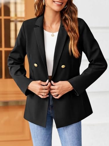 Hdieso Womens Solid Color Casual Long Sleeve Lapel Button Blazer Jacket