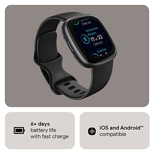 Reloj inteligente Fitbit Versa 4 Fitness con preparación diaria, GPS, frecuencia cardíaca 24 horas al día, 7 días a la semana, más de 40 modos de ejercicio, seguimiento del sueño y más, rosa arena/rosa cobre, talla única (bandas S y L incluidas) 