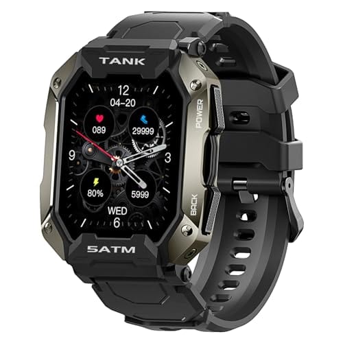 AMAZTIM Montre intelligente, batterie extra longue de 60 jours, étanche jusqu'à 50 m, appel Bluetooth militaire robuste (réponse/composition d'appels), écran HD ultra grand de 1,85", assistant vocal AI, compatible pour Android et iOS (rouge) 