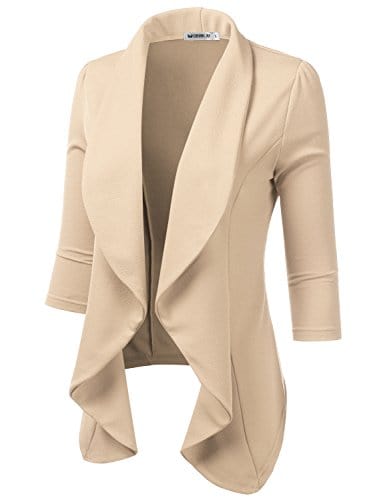 DOUBLJU Blazer léger et fin à manches 3/4 ouvert sur le devant - Veste déconstruite décontractée pour femme - Vêtements de grande taille 